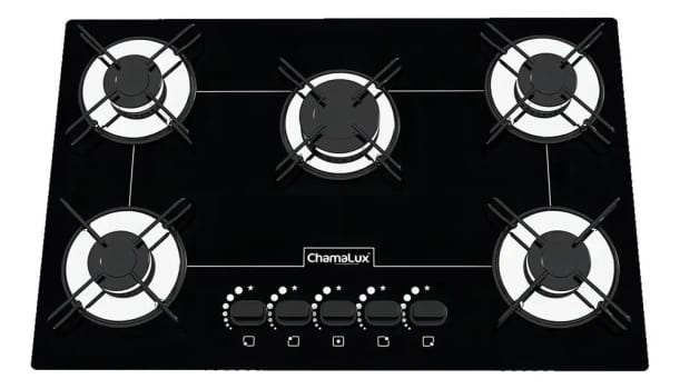 Cooktop 5 Bocas Ultra Chama Preto Trempe Aramada Bivolt Chamalux