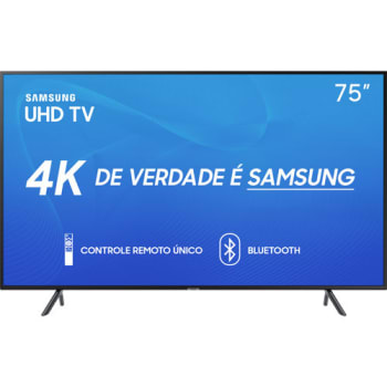Smart TV LED 75" Samsung 75RU7100 Ultra HD 4K com Conversor Digital 3 HDMI 2 USB Wi-Fi Visual Livre de Cabos Controle Remoto Único e Bluetooth