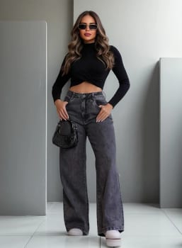 Calça Jeans Feminina Wide Leg Pantalona  100% Algodão