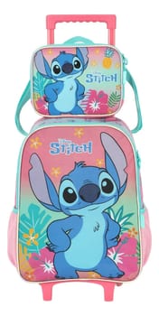 Kit Escolar Mochila Rodinhas Com Lancheira Stitch Ic42382sc Cor Rosa Desenho Do Tecido Lisa