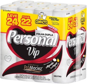 Personal Vip - Papel Higiênico, Folha Dupla, Branco 24 Unidades (embalagem Pode Variar)