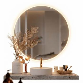 Espelho Redondo 50cm C/ Led Para Parede Quarto Banheiro Sala Moldura Redondo 50cm Led Quente