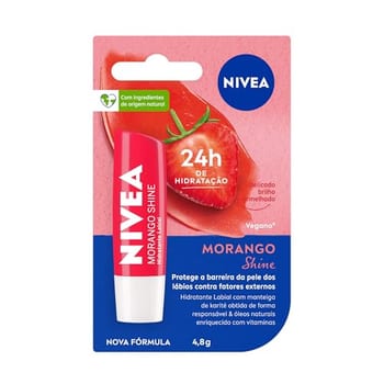 NIVEA Hidratante Labial Morango Shine 4,8g - Cuidado intensivo para seus lábios, hidratação prolongada, delicioso aroma de morango, pigmentos