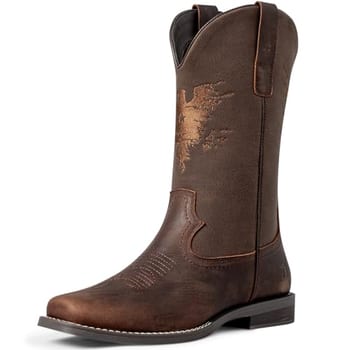 J's.o.l.e Botas de couro caubói masculinas bico quadrado western slip on bordado country trabalho equitação bota marrom, Marrom, 11 US