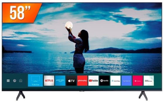  Smart TV LED 58" 4K UHD Crystal Samsung UN58TU7020GXZD, Visual Livre de Cabos, Bluetooth, Processador Crystal 4K, 2 HDMI, 1 USB 