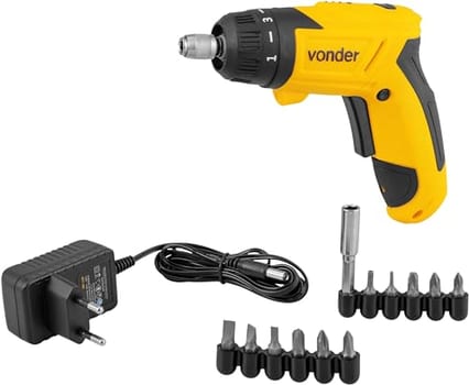 Vonder, Parafusadeira a Bateria 3,6 V, Carregador Bivolt, Jogo com 12