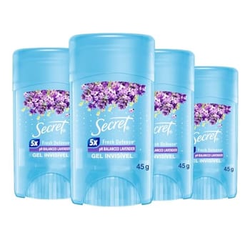 Secret Kit Desodorante em Gel Invisível Antitranspirante Lavanda com 4 Unidades 45g
