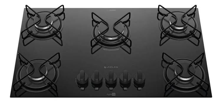 Cooktop 5 Bocas Atlas Agile Up com Mesa De Vidro A Gás Preto Bivolt