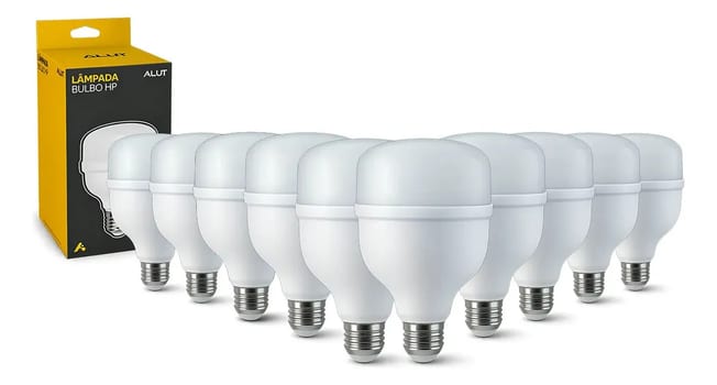 Kit 10 Lâmpadas LED Bulbo 50W Alta Potência Branco Frio 6500K Bivolt E27 - Super Bulbo Econômica 4000 Lúmens Ideal Galpão Fábrica Comércio