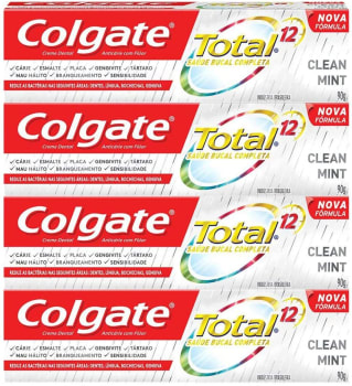 4 Unidades de Creme Dental Colgate Total 12 Clean Mint 90g cada