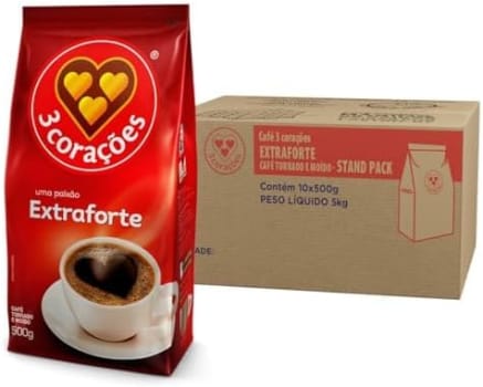 Pack De Café Torrado E Moído Extra Forte, Pacote 500g, 10 Unidades, 3 Corações