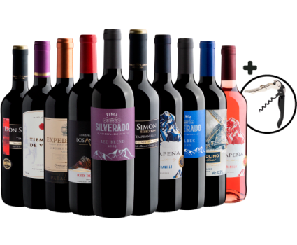 Kit 10 Vinhos + Saca-Rolhas