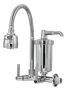 Torneira de cozinha duplo comando Filtros Duh Gourmet 1175 com filtro de água prateado acabamento cromado