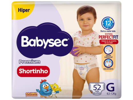 Fralda Shortinho BabySec Premium Galinha - Pintadinha G 8,5 a 12kg 52 Unidades