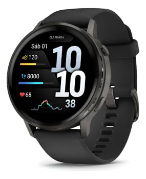 Relógio Garmin Venu 4 Ardósia Pulseira Silicone Preta 45mm