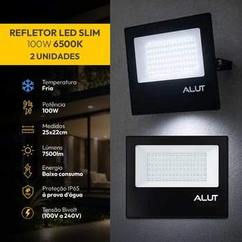 Kit 2 Refletor Led 100w 6500k Branco Frio A Prova D'água Alut Cod: Alut000701-2 Alut By Avant