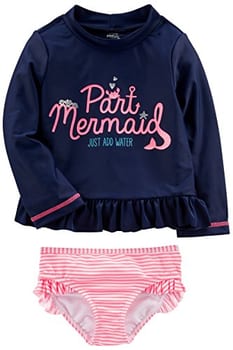 Simple Joys by Carter's Conjuntos Rashguard sortidos de 2 peças para meninas, Sereia azul marinho/listras rosa, 12 Meses