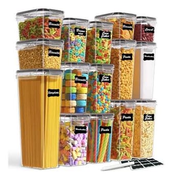 Kit 15 Potes Hermético Cadencia Mantimentos Quadrado Cozinha Branco Rishon 22,4 Litros