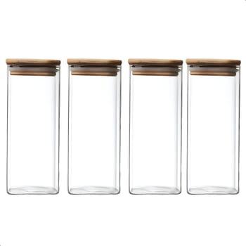 Kit 4 Potes Herméticos Vidro Com Tampa Bambu 1650ml Meu Canto