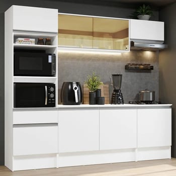 Armário de Cozinha Completa Modulada Diamante Madesa Com Armário Torre E Balcão com Tampo para Cooktop B Cor Branco
