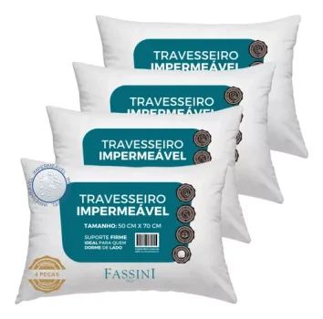 Kit com 4 Travesseiros Antialérgico Impermeável Fassini 50cmx70cm Super Macio