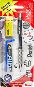 Lapiseira P360 0.5 Mm Gratis Borracha + Grafites, Pentel, Preta, Pacote De 1