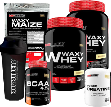 Kit 2x Waxy Whey 900g + BCAA 100g + Power Creatine 100g + Waxy Maize 800g + Coq – Bodybuilders Sabor: Baunilha