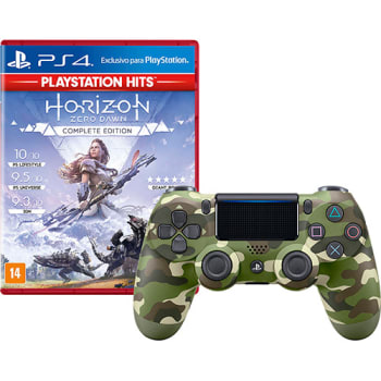 Controle Dualshock 4 Green Camouflage + Jogo Horizon Zero Dawn Complete Edition Hits - PS4