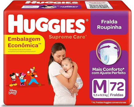 Fralda Huggies Supreme Care Roupinha M - 72 fraldas