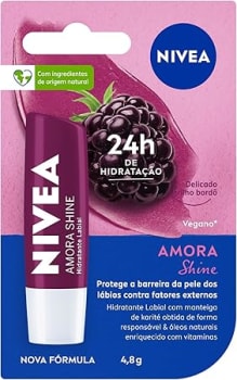 NIVEA Hidratante Labial Amora Shine 4,8 g - Cuidado intensivo para seus lábios, hidratação prolongada, delicioso aroma de amora, pigmentos brilhantes e cor delicada