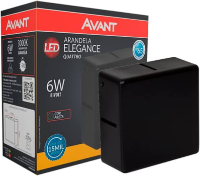 Arandela Elegance Quattro LED, 6W, Luz amarela 3000K, Preto, Bivolt, Avant