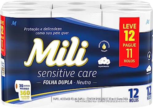 Mili Papel Higiênico Folha Dupla Neutro 12 Rolos