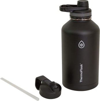 Garrafa de Água, Aço Inoxidável, Isolada a Vácuo, Parede Dupla Com Duas Tampas, 1,8L - Thermoflask (Preto)