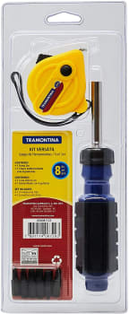 Tramontina 43408122, Kit de Ferramentas 8 Peças, 1 Chave com Adaptador 6 Ponteiras 1 Trena. Uso Domestico