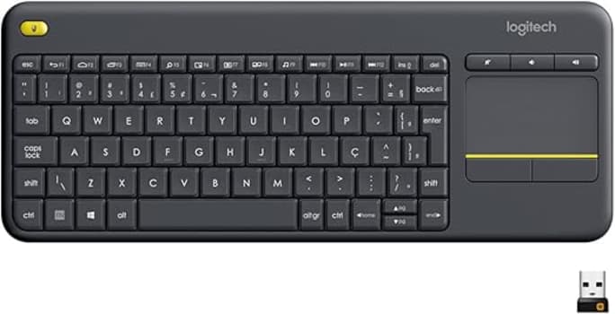 Teclado sem fio Logitech K400 Plus TV com Controle Easy Media e Touchpad Integrado, Conexão USB Unifying e Layout ABNT2