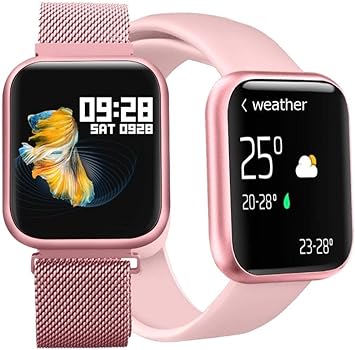 Relógio Smartwatch P80 com 2 Pulseiras (Aço/Silicone) Pretas