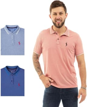 Kit 3 Camisa Polo Básica Piquet Viscose Jacquard Ponto John Pull kit 62