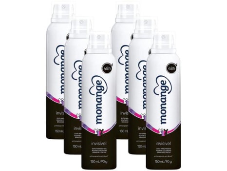 Desodorante Aerossol Antitranspirante Feminino - Monange Invisível 150ml 6 Unidades