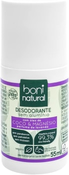 Desodorante Roll-On sem Alumínio, Natural, Vegetal e Vegano, Coco e Magnésio, com Perfume Suave de Lavanda, Boni Natural, 55ml