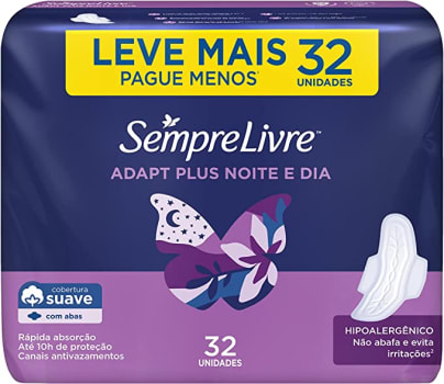 Absorvente Externo Adapt Plus Noite Dia com Abas, Sempre Livre, 32 Unidades