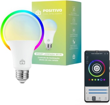 Smart Lâmpada Wi-Fi Positivo Casa Inteligente Branco Quente e Frio RGB LED 9W Bivolt- Compatível com Google e Alexa