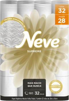 Papel Higiênico Neve Supreme Folha Tripla 20m - 32 Rolos