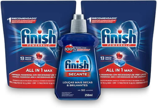 Kit Finish 2 Detergente Power Ball 13 Tabs + Secante Lava Louça 250mL