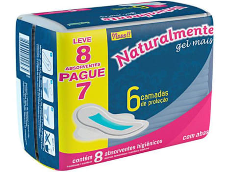 Absorvente Naturalmente Gel Mais com Abas - 8 Unidades - Magazine Ofertaesperta