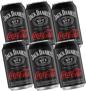 Pack Bebida Mista Alcoólica Gaseificada Jack Daniel's e Coca-Cola Lata 350ml 6 unidades