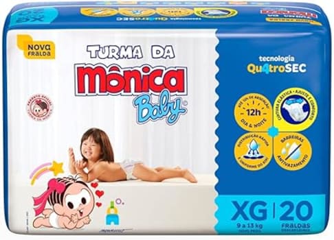 Turma da Mônica Baby Jumbo - Fralda, Tamanho XG (9 a 13 kg), 20 Unidades