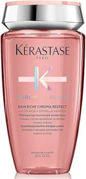 Kérastase Shampoo Chroma Absolu Bain Riche Chroma Respect, Cabelos coloridos, Proteção de cor, Ácido Lático, Centelha Asiática, 250 ml