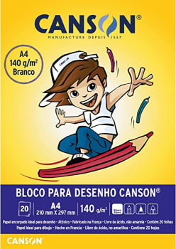 Bloco Desenho A4 140g/m², Canson, 66667070, Branco, 20 Folhas