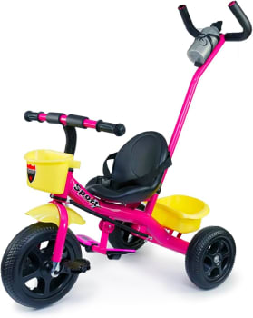 Triciclo Infantil Passeio Pedal 2 Em 1 Cesto Mega Compras (Rosa Escuro)