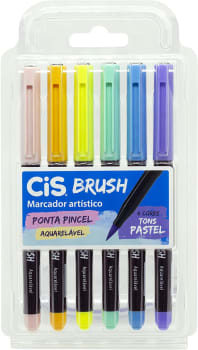 Marcador Artístico CIS Brush Estojo com 6 Cores Tons Pastel